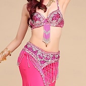 preiswerte Bauchtanzkleidung-Samba Dancewear Tiefblaues Ornamental Beaded Pailletten Bauchtanz-Set Leistungskostüm