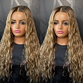 cheap Human Hair Lace Front Wigs-Human Hair 5x5 Closure 13x4 Lace Front Wig Middle Part Brazilian Hair Curly Water Wave Blonde Multi-color Wig 150% 180% Density with Baby Hair Ombre Hair Natural Hairline 100% Virgin Glueless For
