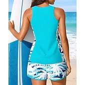  نسائي تانكيني مكشكش ثوب السباحة قطعتين ورد حماية UV مطاط بدون كم ملابس السباحة تزلج على الماء غوص سباحة الصيف