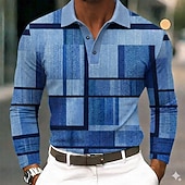 cheap Men's Color Block Polo-Men's Color Block Polo Shirts Long Sleeve Polo Shirts Lapel Business Casual Outdoor Athleisure Daily Wear 3D Print Buttons Spring Fall Blue Purple Brown