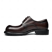 cheap Classic Dress Shoes-Men's Dark Brown Leather Lace-Up Shoes – Elegant Faux Leather Wedding Footwear for Formal Ceremonies