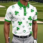  Camisas Polo Masculinas de Chá de São Patrício com Trevo Camisas de Golfe Camisas Polo de Esportes Camisas Polo de Manga Curta Camisas de Gola Roupas Casuais Athleisure Vestuário Diario Fantasia