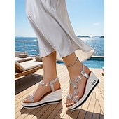 abordables Mujeres-Sandalias de cuña brillantes para mujer: zapatos cómodos y elegantes para vacaciones en islas y cruceros.