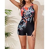 preiswerte One Pieces Rash Guards-Damen Mittel One Piece Rash Guards Badeanzug Badeanzüge Abstrakt Offener Rücken UV Schutz Elastisch Ärmellos Bademode Bodysuit Surfen Tauchen Schwimmen Sommer