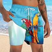  Per uomo Uccello Pappagallo Colore sfumato Pantaloncini foderati Pantaloncini da bagno 2 in 1 Pantaloncini da mare Misura del girovita medio Hawaiano Ferie Tasche Laterali Con Fodera a Compressione