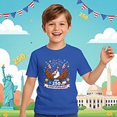 billiga 250-årsjubileum USA-Amerikanska självständighetsdagen Pojkar 3D Grafisk 250-årsjubileum T-shirt Kortärmad 3D-tryck Sommar Vår Sport Mode Streetwear Barn 4-12 år Rund hals Ledigt Dagligen Utomhus Normal