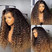 cheap Human Hair Lace Front Wigs-Human Hair 5x5 Closure 13x4 Lace Front Wig Free Part Brazilian Hair Curly Water Wave Light Brown Wig 150% 180% Density with Baby Hair Ombre Hair Highlighted / Balayage Hair Natural Hairline 100