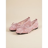 economico sposa-scarpe da sposa basse in pizzo color avorio da donna con fiocco, eleganti ballerine da sposa per matrimoni all'aperto in giardino