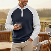 baratos Polo de golfe masculino-Homens Camisas Polo Waffle Pólo Casual Formal Colarinho com faixas Manga Longa Moda Côr Sólida Textura Botões Puro Primavera &amp; Outono Outono &amp; inverno Todas as Estações Normal Preto Azul Marinha Roxo