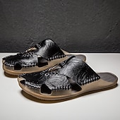 economico Sandali casual-sandali da uomo in similpelle marrone, tomaia cucita a mano, plantare comodo, stile casual rilassato, adatti per il tempo libero estivo e per l'uso interno