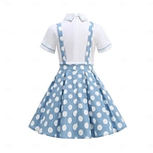 preiswerte Kleider-Vintage inspiriert Midlänge A-Linie Kleid Swing-Kleid Kurze Ärmel Tupfen A-Linie Kostüm Mädchen Kindertag Maskerade Urlaub Alltagskleidung Kinder Kleid Abschlussballkleider Sommer Frühling
