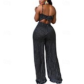 billiga festoveraller-Dam Vanligt Jumpsuits Streetwear Prickig Ärmlös Brett skaft Mönster Öppen rygg Fest Gata Normal Svart Vit Sommar