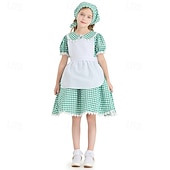  250e jubileum VS 19e eeuw jaren 1800 Prairiejurk Bonnet en schortset Korte mouwen Pionier Meisje Koloniaal Pionier Onafhankelijkheidsoorlog Geruit / Gingham Kostuum Voor meisjes Halloween Carnaval 4