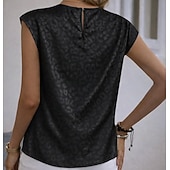  نسائي بقعة تي شيرت بلايز لون الصلبة الرسم جلد نمر أنيق كم قصير كاب رقبة عالية مدورة قمصان عادية مناسب للبس اليومي مناسب للخارج أسود أبيض وردي بلاشيهغ أزرق البحرية الصيف الربيع