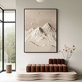 abordables Peintures paysages-Tableau original blanc beige représentant une montagne, avec une texture 3D blanche. Peinture minimaliste beige en plâtre sur toile, style wabi-sabi.