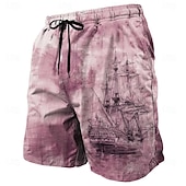 baratos Retro Vintage &amp; Ética-Homens Náutico Veleiro Textura Grunge Calção Justo de Natação Shorts de Natação Bermuda de Surf Cintura Média Retro Vintage Ao ar livre Férias Dia a Dia Bolsos laterais Forro de malha Cintura