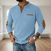 halpa Vohvelineule T-paita-Miesten Vohveli tee Vohveli Henley-paita Pitkähihainen V kaula-aukko Henley Syksy 봄 &amp; Syksy Yhtenäinen väri Muoti Perus Vapaa-aika väärennetty kaksiosainen Kausaliteetti Katu Urheilu Vaalean sininen