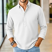 abordables Chemises Popover pour Hommes-Homme Chemise Chemise popover Chemise boutonnée Chemise Décontractée bleu marine manche longue Uni Boutonné Sous Patte Occasionnel Extérieur Boutons Vêtement Tenue Neutre Mode Quotidien Occasionnel