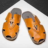 economico Sandali casual-sandali da uomo in similpelle marrone, tomaia cucita a mano, plantare comodo, stile casual rilassato, adatti per il tempo libero estivo e per l'uso interno