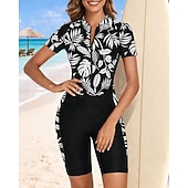billiga One Pieces Rash Guards-Dam Rash-guards Baddräkt Baddräkter Tropisk Mittlårsben UV-skydd Snabb tork Elastisk Kortärmad Badkläder Baddräkt Surfing Strand Simmning Sommar