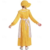  250-årsjubileum USA 1800-talet Gamla västern Prärieklänning Motorhuva och förkläde Lång ärm Pioneer Girl Koloniala kostymer Pionjär Revolutionskriget Blommig Maskeradkläder Flickor Halloween Karnival
