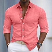 billiga Smart Casual skjortor för män-SoftFade™ Men's Shirt Casual Shirt Cotton Shirt Acid Wash Shirt Green Apricot Light Blue Long Sleeve Plain Shirt Collar Casual Daily Front Pocket Clothing Apparel Cotton Elegant Fashion Casual