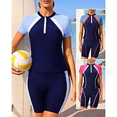 Недорогие Рашгард One Pieces-Жен. Рашгард Купальный костюм Swimsuits Пэчворк Середина бедра УФ-защита Быстровысыхающий Эластичный С короткими рукавами Купальники Купальник Серфинг Дайвинг Пляж  Лето