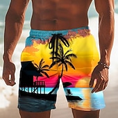 voordelige Tropische planten en bloemen-Voor heren Kokosnootboom Natuur &amp; Landschappen Tropische planten Lange zwembroeken Zwemshorts Boardshorts Medium Taille Hawaii Strandvakantie Zijzakken Mesh voering Elastische tailleband met trekkoord