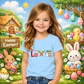 cheap Easter Outfits for Girls-Easter Girls' 3D Graphic Rabbit T shirt Tee Short Sleeve 3D Print Summer Spring Sports Fashion Streetwear Kids 4-12 Years Crew Neck Casual Daily Outdoor Regular Fit