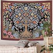 baratos Tapeçarias de Parede-Tapeçaria de parede vintage estética com árvore da vida, fundo floral botânico da natureza, decoração boêmia para quarto, arte de parede grande para decoração de apartamento ou dormitório.