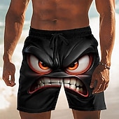 economico Retro Vintage &amp; Etica-Per uomo Illusione ottica Fantasia "Cartone 3D" Faccia arrabbiata Costumi da bagno Pantaloncini da mare Pantaloncini da Surf Misura del girovita medio Hawaiano Divertente Vacanza al Mare Tasche