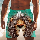 baratos Animais &amp; Aves-Homens Desenho Animado Leão Engraçado Calção Justo de Natação Shorts de Natação Bermuda de Surf Cintura Média Havaiana férias na praia Bolsos laterais Forro de malha Cintura elástica com cordão