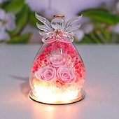 levne kutilské umění-dárky pro ženy, konzervovaná růže navždy květina ve skleněných figurkách andělů, čerstvé květiny, dárky k narozeninám ke Dni matek pro maminku, pravé červené růže pro babičku, sestru, manželku, pro ni