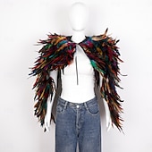 abordables Accesorios-Carnaval 2026 Accesorios de Samba del Carnaval de Río Capa Chal larga de plumas rojas para mujer con lazo de cinta disfraz de actuación del festival de Brasil