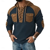 abordables Camiseta de punto gofre-Hombre Camiseta con diseño de gofre Camiseta Camisa henley gofrada Manga Larga Con Capucha cuello con cordones Otoño invierno Primavera &amp; Otoño Retazos Tradicional / Retro Casual Correa Casual Hogar