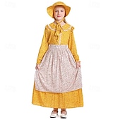  250-årsjubileum USA 1800-talet Gamla västern Prärieklänning Motorhuva och förkläde Lång ärm Pioneer Girl Koloniala kostymer Pionjär Revolutionskriget Blommig Maskeradkläder Flickor Halloween Karnival