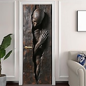 billige Garasje- og dørbanner-3D-dørmaleri menneskefigur skulptur kunst dørklistremerke optisk illusjon veggklistremerke avtakbar vinylfolie for hjemmekontordekor