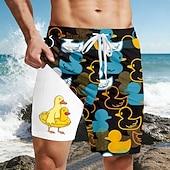  Ανδρικά Μικρή κίτρινη πάπια Αστείος Πάπια από καουτσούκ Σορτς με επένδυση Σορτς κολύμβησης 2 σε 1 Σορτσάκια Κολύμβησης Μεσαία Μέση Χαβανέζα Διακοπές στην παραλία