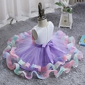 cheap Flower Girl's Dresses-Flower Girl Dress Girls' Formal Dress Wedding Attire Party Wedding Formal Elegant Fashion Adorable Mesh Floral Sleeveless Crew Neck Blue Pink 4 years+