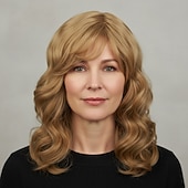cheap Older Wigs-Silver Grey Wigs for Women, Shoulder Length Wavy Hair with Side Bangs, Natural Looking Heat Resistant Synthetic Wig for Daily Wear, Party