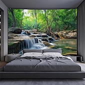 זול שטיחי קיר-טבע נוף מפל מערה שטיח קיר טרופי יער מערה נוף אמנות לסלון חדר שינה עיצוב הבית