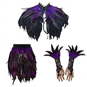 voordelige Accessoires-Carnaval 2026 Rio Carnaval Samba Accessoires 3-delig Vrouwen Veer Kostuum Set Gotische Veer Cape Sjaal Mini Rok  Lange Kant Polsmanchetten Brazilië Festival Performance Kostuum