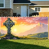 tanie Banery garażowe i drzwiowe-Dzień Św. Patryka gobelin Osłona bramy garażowej Duży wiszący Krzyż celtycki Śłodkie 3D Sceniczny Impreza Obuwie turystyczne Motyw świąteczny Tła do zdjęć Podwórze Wystrój domu