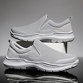 voordelige Slip-On Casual Schoenen-Grijze instapschoenen voor heren, lichtgewicht en ademend gebreid bovenwerk, comfortabele zool met demping, moderne casual stijl voor dagelijks gebruik en reizen.