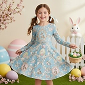 cheap Disfraces de Pascua para Niñas-Easter Girls' 3D Graphic Rabbit Dress Long Sleeve 3D Print Spring Fall Daily Vacation Party Cute Casual Princess Kids 4-12 Years Casual Dress A Line Dress Knee-length Regular Fit