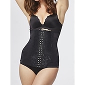 Недорогие Фитнес-корсет Waist Trainer-Жен. Корректирующее белье Тренажер для талии На каждый день Чистый цвет Кружева Эластичная талия Повседневные Без рукавов Черный Бежевый Лето Весна Осень Зима Приталенный крой