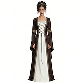 levne Šaty-Středověké Renesanční Šaty Pláštěnka Dámské šaty Čerodějnice Šlechtic Královský oděv Maškarní kostým Dámské Keltské Fantazie předvečer Všech svatých Karneval Výkon LARP Ren Faire Dospělé Šaty