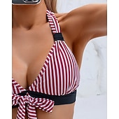 economico Surfing Tankinis &amp; Bikinis-Per donna Top bikini con scollo all'americana Costume da bagno 2 pezzi A righe Gamba corta Asciugatura Rapida Elastico Senza Maniche Costume da Bagno Costume da bagno Surf Spiaggia Nuoto Estate