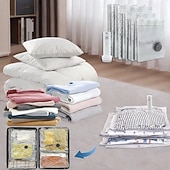 abordables almacenamiento de equipaje y viajes-Bolsas de compresión para almacenamiento al vacío de viaje inalámbricas, juego de bolsas grises reutilizables con sellado al vacío, organizador de ropa transparente para equipaje, armario, embalaje de viaje.