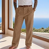 billiga Semester-Herr Byxor av linne i bomull Långbyxor Sommarbyxor Säckiga byxor Strandbyxor Ficka Ensfärgat Komfort Andningsfunktion Fullängd Ledigt Dagligen Utomhus Semester Mode Blå Svart Oelastisk